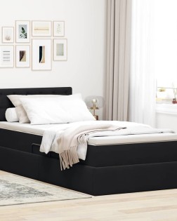 Tárolós ágy matracmal fejtámlával fekete 90 x 190 cm bársony