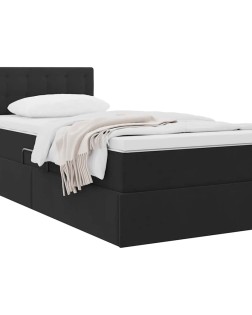 Tárolós ágy matracmal fejtámlával fekete 90 x 190 cm bársony