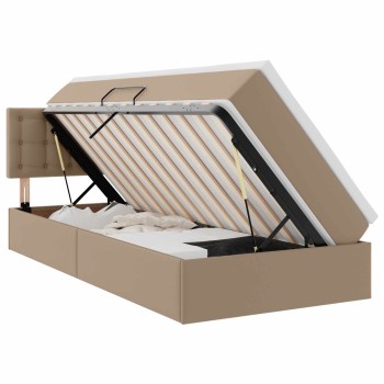 Ágy tárolóval és led lámpával matracmal kávé 90 x 200 cm műbőr