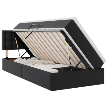 Ágy tárolóval és led lámpával leddel fekete 100 x 200 cm műbőr