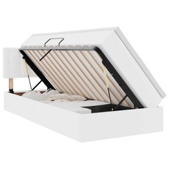 Ágy tárolóval és led lámpával tiszta fehér 100 x 200 cm műbőr