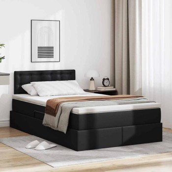 Ágy tárolóval és led lámpával leddel fekete 120 x 190 cm műbőr