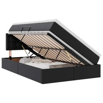 Ágy tárolóval és led lámpával leddel fekete 120 x 190 cm műbőr