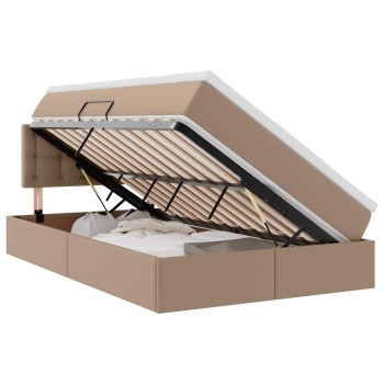 Ágy tárolóval és led lámpával matracmal kávé 120 x 200 cm műbőr