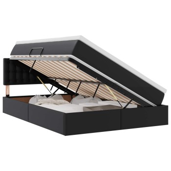 Ágy tárolóval és led lámpával leddel fekete 140 x 190 cm műbőr