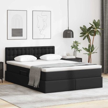 Ágy tárolóval és led lámpával leddel fekete 140 x 200 cm műbőr