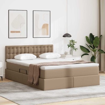 Ágy tárolóval és led lámpával matracmal kávé 140 x 200 cm műbőr