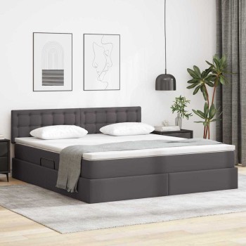 Ágy tárolóval és led lámpával leddel szürke 160 x 200 cm műbőr