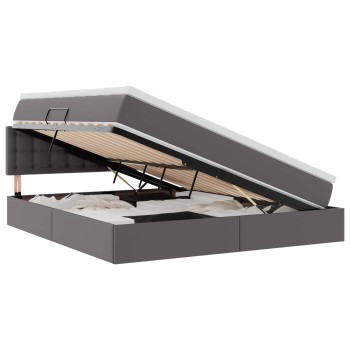 Ágy tárolóval és led lámpával leddel szürke 160 x 200 cm műbőr
