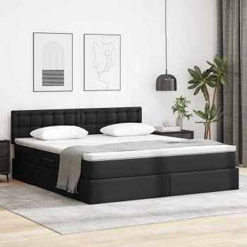Ágy tárolóval és led lámpával leddel fekete 180 x 200 cm műbőr