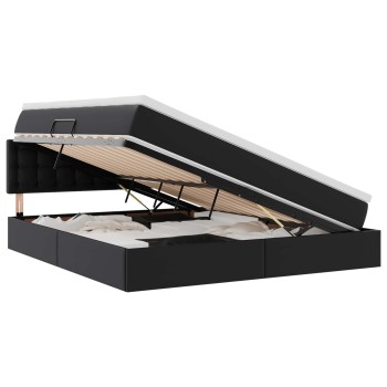 Ágy tárolóval és led lámpával leddel fekete 180 x 200 cm műbőr
