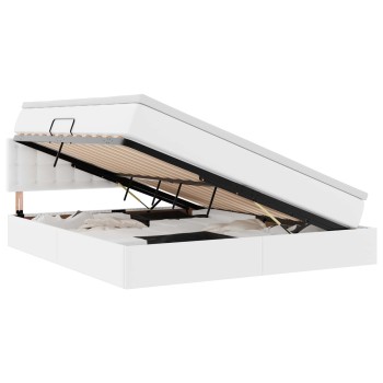 Ágy tárolóval és led lámpával tiszta fehér 180 x 200 cm műbőr
