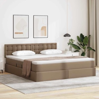 Ágy tárolóval és led lámpával matracmal kávé 180 x 200 cm műbőr