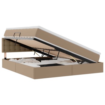 Ágy tárolóval és led lámpával matracmal kávé 180 x 200 cm műbőr
