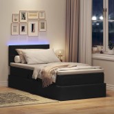 Led tárolós ágy matraccal fekete 90 x 200 cm szövet