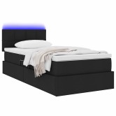 Led tárolós ágy matraccal fekete 90 x 200 cm szövet