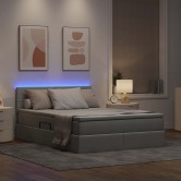 Led tárolós ágy matraccal világosszürke 140 x 190 cm szövet