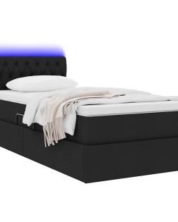 Led tárolós ágy matraccal fekete 90 x 200 cm szövet