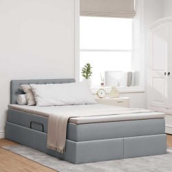 Ágy tárolóval és led lámpával világosszürke 120 x 200 cm szövet