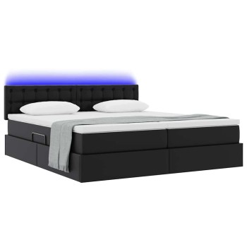Ágy tárolóval és led lámpával leddel fekete 180 x 200 cm műbőr