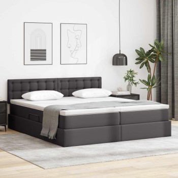 Ágy tárolóval és led lámpával leddel szürke 180 x 200 cm műbőr