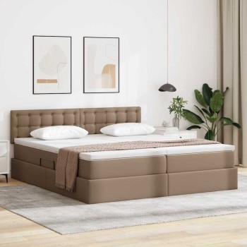 Ágy tárolóval és led lámpával matracmal kávé 180 x 200 cm műbőr