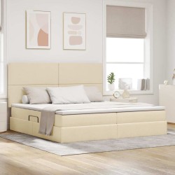 Ágy tárolóval és matraccal krém 200 x 200 cm poliészter