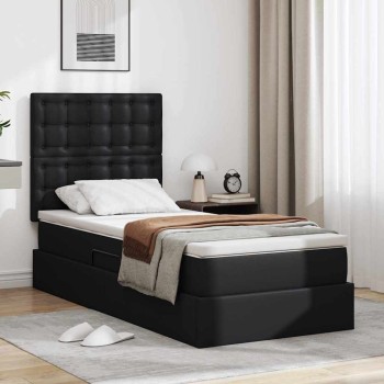 Ágy tárolóval és led lámpával leddel fekete 90 x 190 cm műbőr