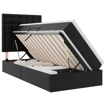 Ágy tárolóval és led lámpával leddel fekete 90 x 190 cm műbőr