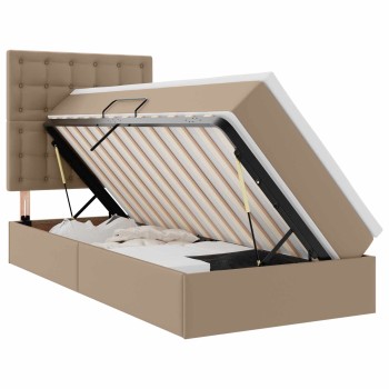 Ágy tárolóval és led lámpával matracmal kávé 90 x 190 cm műbőr