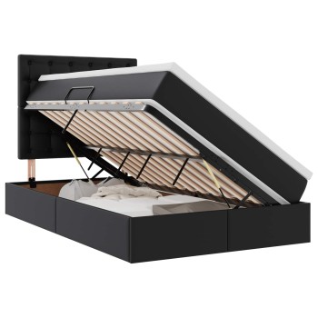 Ágy tárolóval és led lámpával leddel fekete 120 x 190 cm műbőr