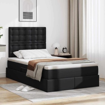 Ágy tárolóval és led lámpával leddel fekete 120 x 200 cm műbőr
