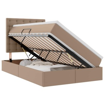 Ágy tárolóval és led lámpával matracmal kávé 120 x 200 cm műbőr