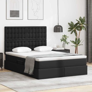 Ágy tárolóval és led lámpával leddel fekete 140 x 190 cm műbőr