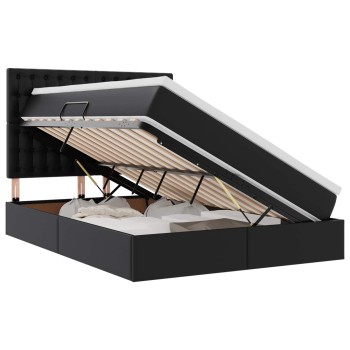 Ágy tárolóval és led lámpával leddel fekete 140 x 200 cm műbőr