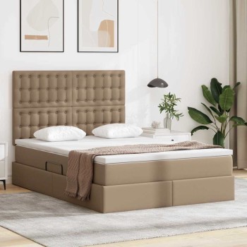Ágy tárolóval és led lámpával matracmal kávé 140 x 200 cm műbőr
