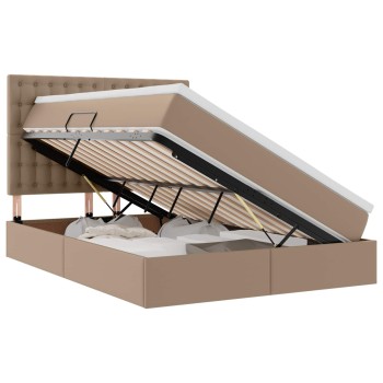 Ágy tárolóval és led lámpával matracmal kávé 140 x 200 cm műbőr