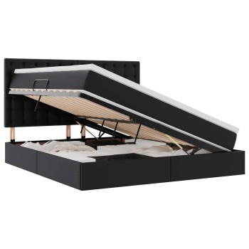 Ágy tárolóval és led lámpával leddel fekete 180 x 200 cm műbőr