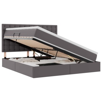 Ágy tárolóval és led lámpával leddel szürke 180 x 200 cm műbőr
