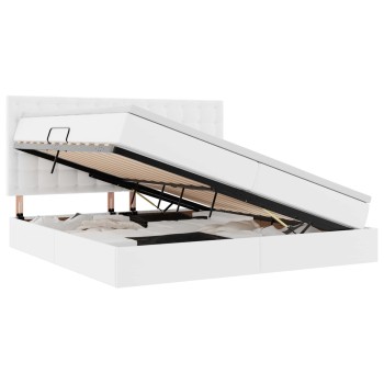 Ágy tárolóval és led lámpával tiszta fehér 200 x 200 cm műbőr