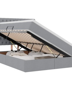 Led tárolós ágy matraccal világosszürke 140 x 190 cm szövet