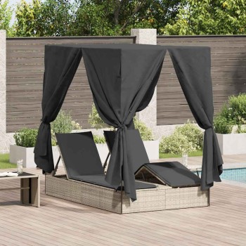 Dupla napozóágy világosszürke 205 x 129 x 200 cm polirattan