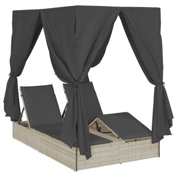 Dupla napozóágy világosszürke 205 x 129 x 200 cm polirattan