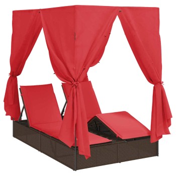 Dupla napozóágy állítható piros 205 x 129 x 200 cm polirattan