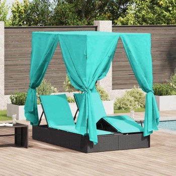 Dupla napozóágy állítható türkiz 205 x 129 x 200 cm polirattan