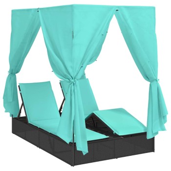 Dupla napozóágy állítható türkiz 205 x 129 x 200 cm polirattan