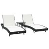 Napozó 3 pcs fekete és fehér 197 x 70 x 82 cm polirattan