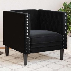 Chesterfield kanapé szék fekete 71 x 74.5 x 70.5 cm bársony