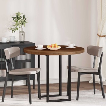 Asztallap sötét barna ø 90 x 4 cm tömör tölgyfa