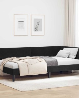 Sarokágy keret fejtámlával fekete 80 cm x 200 cm bársony